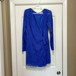 Lilly Pulitzer XL Blue Lace Wrap Rhomper, Like New